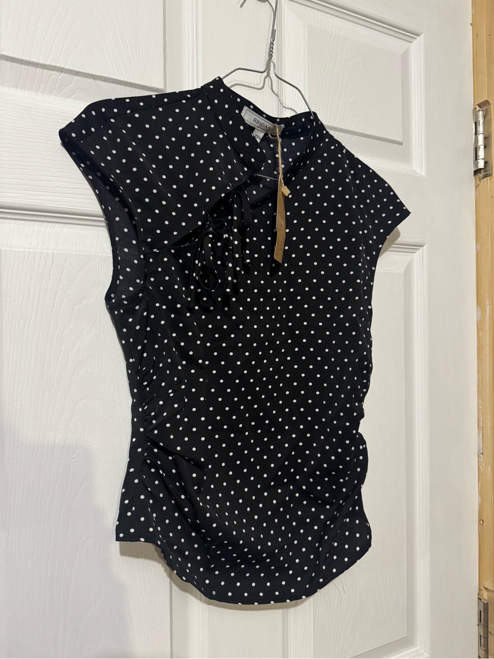 Black Polka Dot Mandarin Collar Tee
